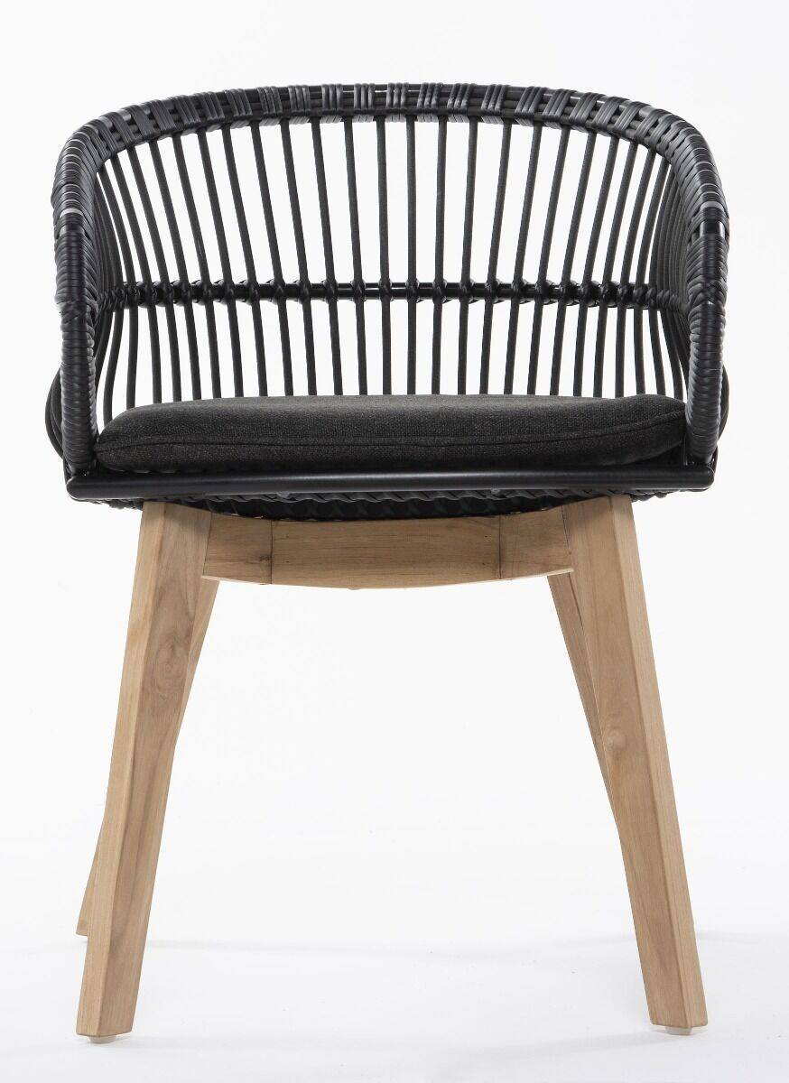 Miloo :: Krzesło ogrodowe Bahia szer. 58 cm czarne ekorattan teak
