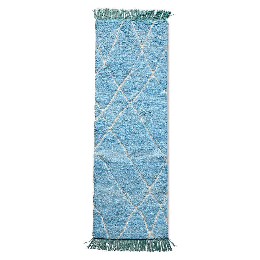 HKliving :: Dywan / bieżnik wełniany ręcznie tkany niebieski 80 x 250 cm