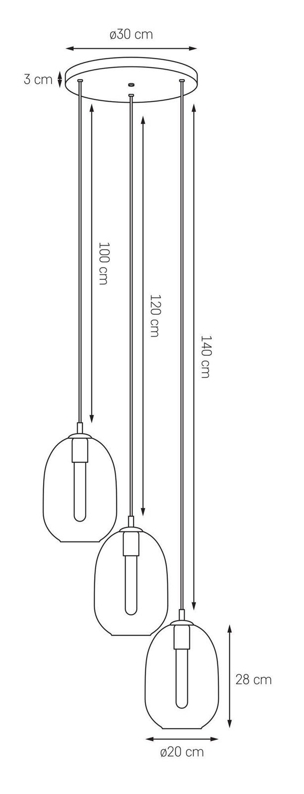 Kaspa :: Lampa wisząca Onyx 3 klosze czarna