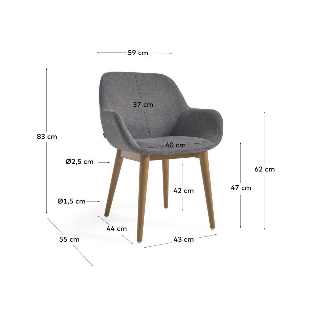 Krzesło tapicerowane z podłokietnikami Ele ciemnoszare szer. 59 cm